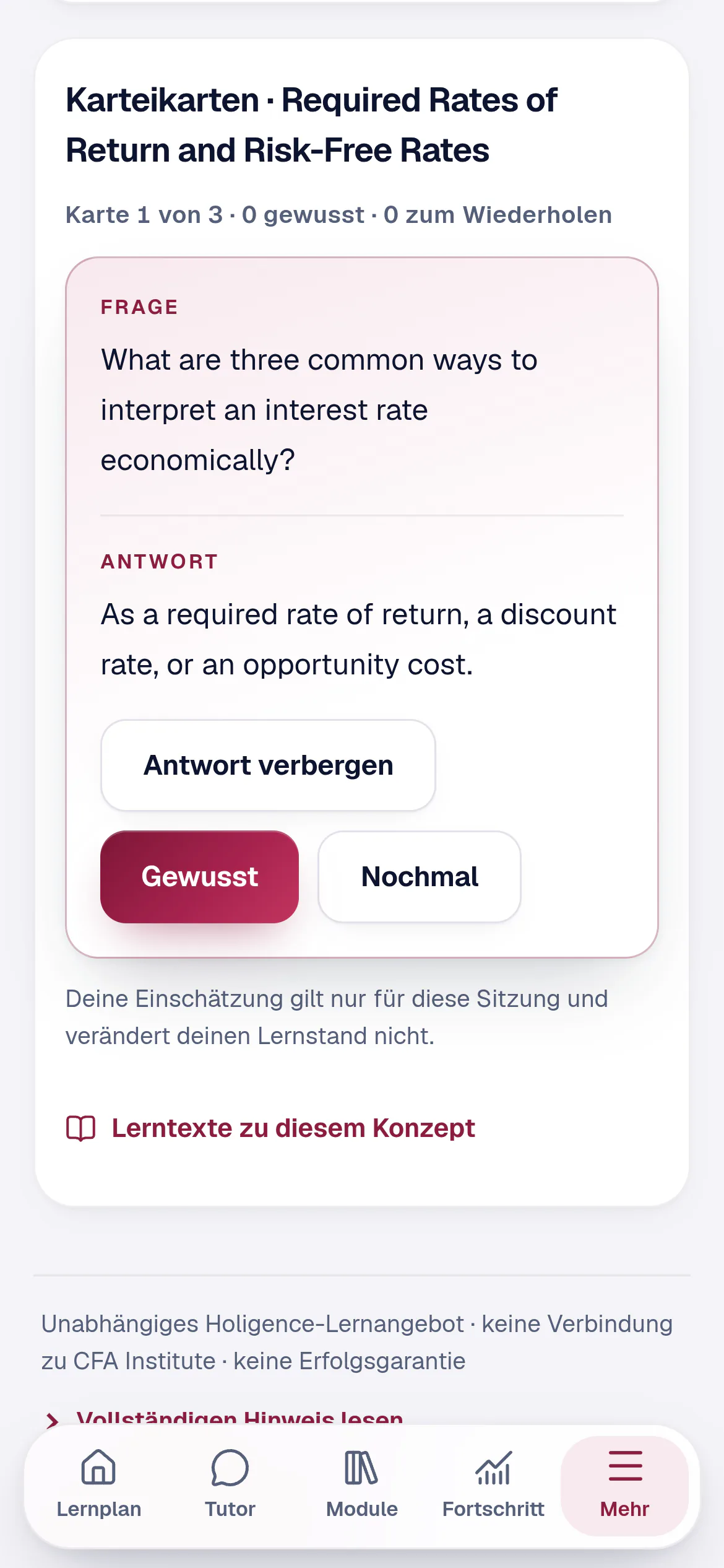 Wiederholen: umgedrehte Karteikarte mit Frage und Antwort