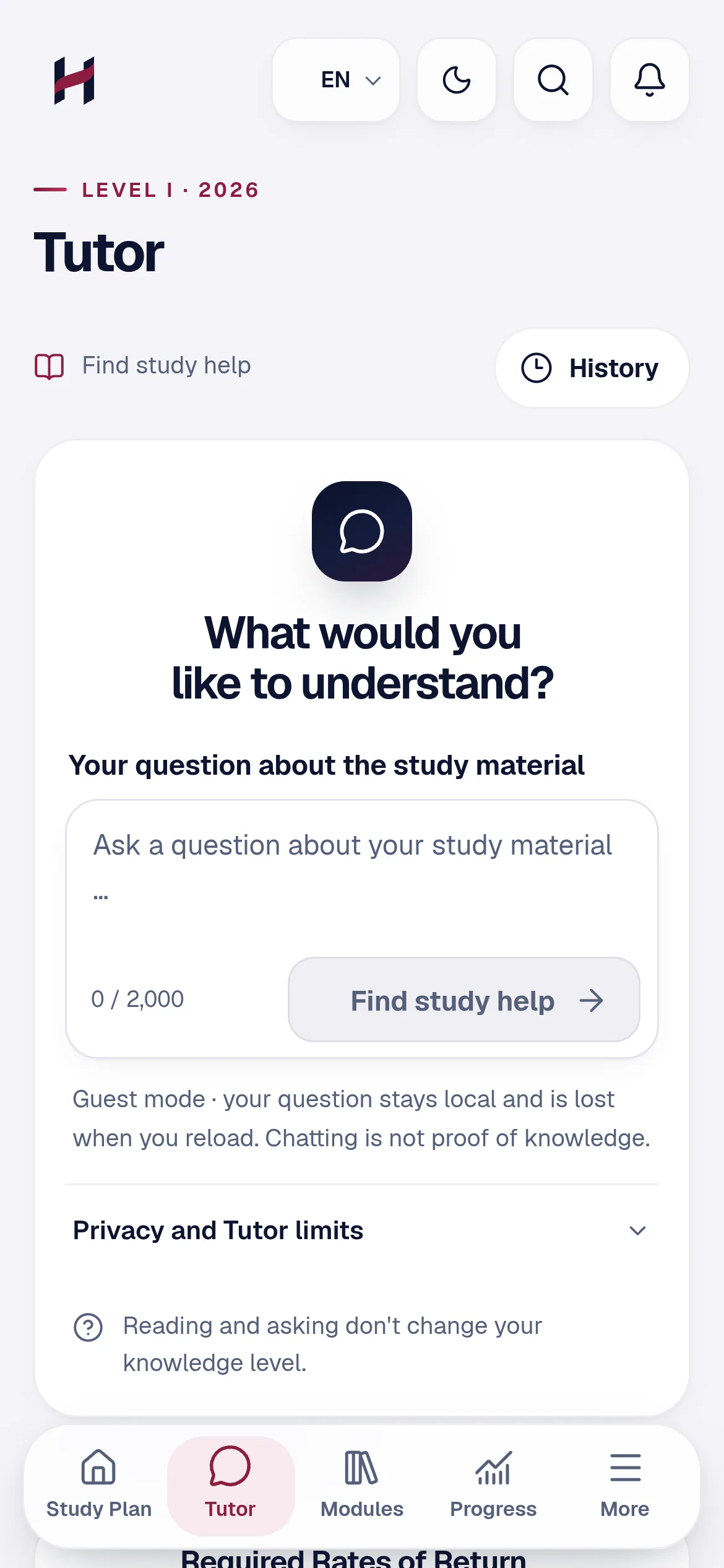 Tutor view with the question field